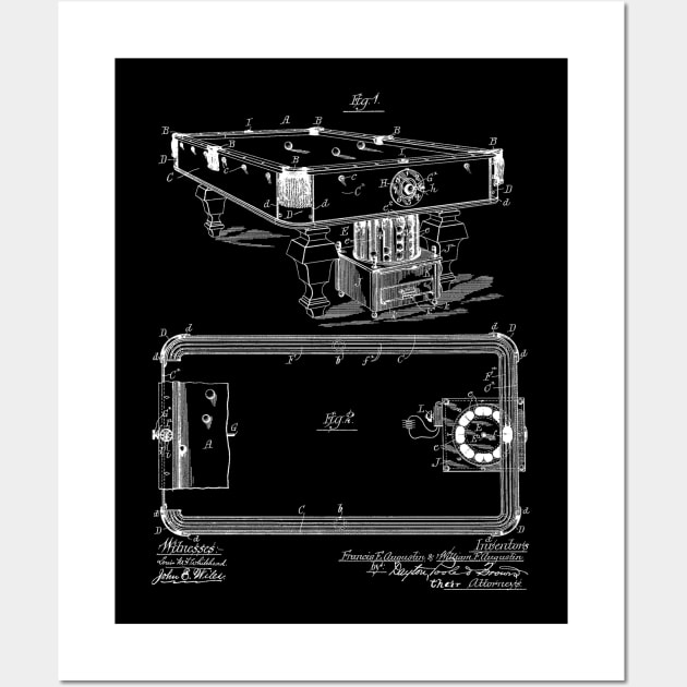 Pool Table Vintage Patent Hand Drawing Wall Art by TheYoungDesigns